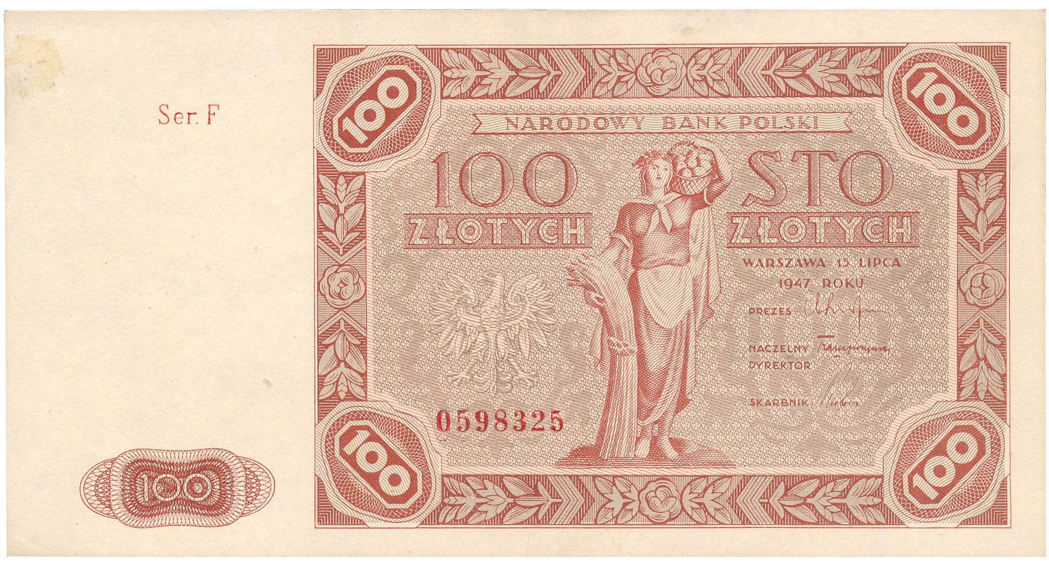 100 złotych 1947 seria F - Rzadki